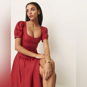 Reformation Scarlet Puff Sleeve Midi Dress
